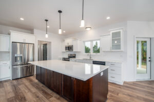 kitchen with door to outside on the right